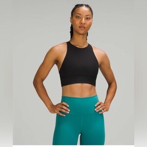 Lululemon Energy Bra High Neck Long Line Rib Sports Bra Size 8 - color: Black